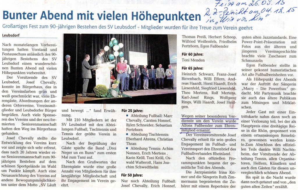 Chronik SVL 2015 u. Ehrenmitglied Faßbender